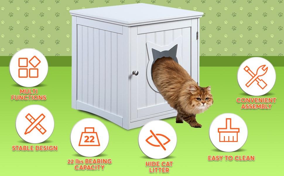 Modern Cat Litter Box Enclosure – Stylish Nightstand & Pet House