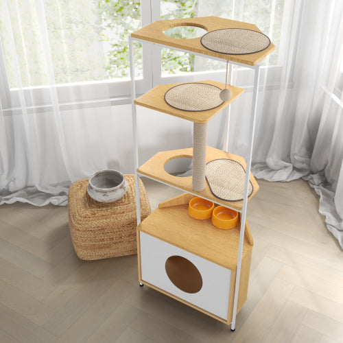 Luxury Cat Condo with Built-In Feeding Station and Multi-Level Climbing Platforms